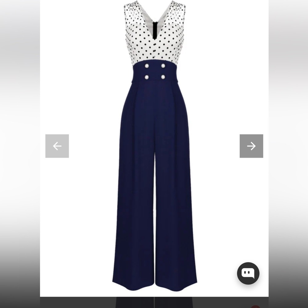 Elegant Navy and White Polka Dot Jumpsuit 1930s style